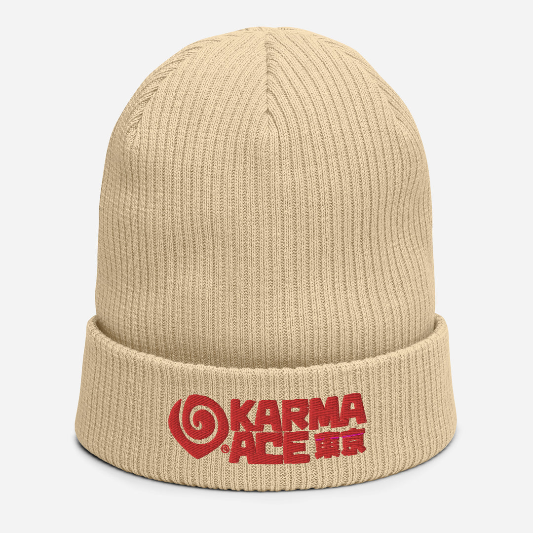 Karma Ace: Logo Red - Organic ribbed beanie