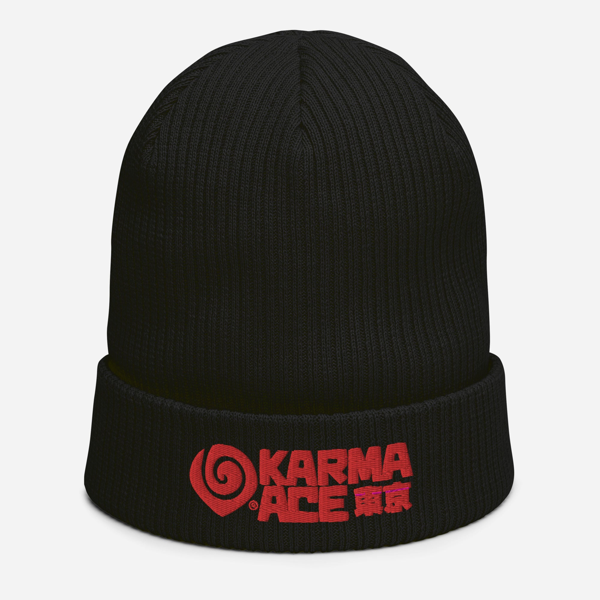 Karma Ace: Logo Red - Organic ribbed beanie