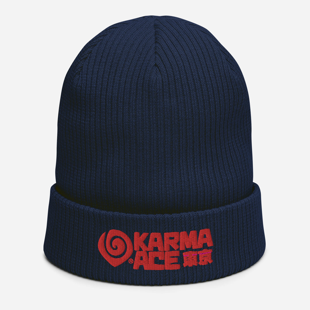 Karma Ace: Logo Red - Organic ribbed beanie