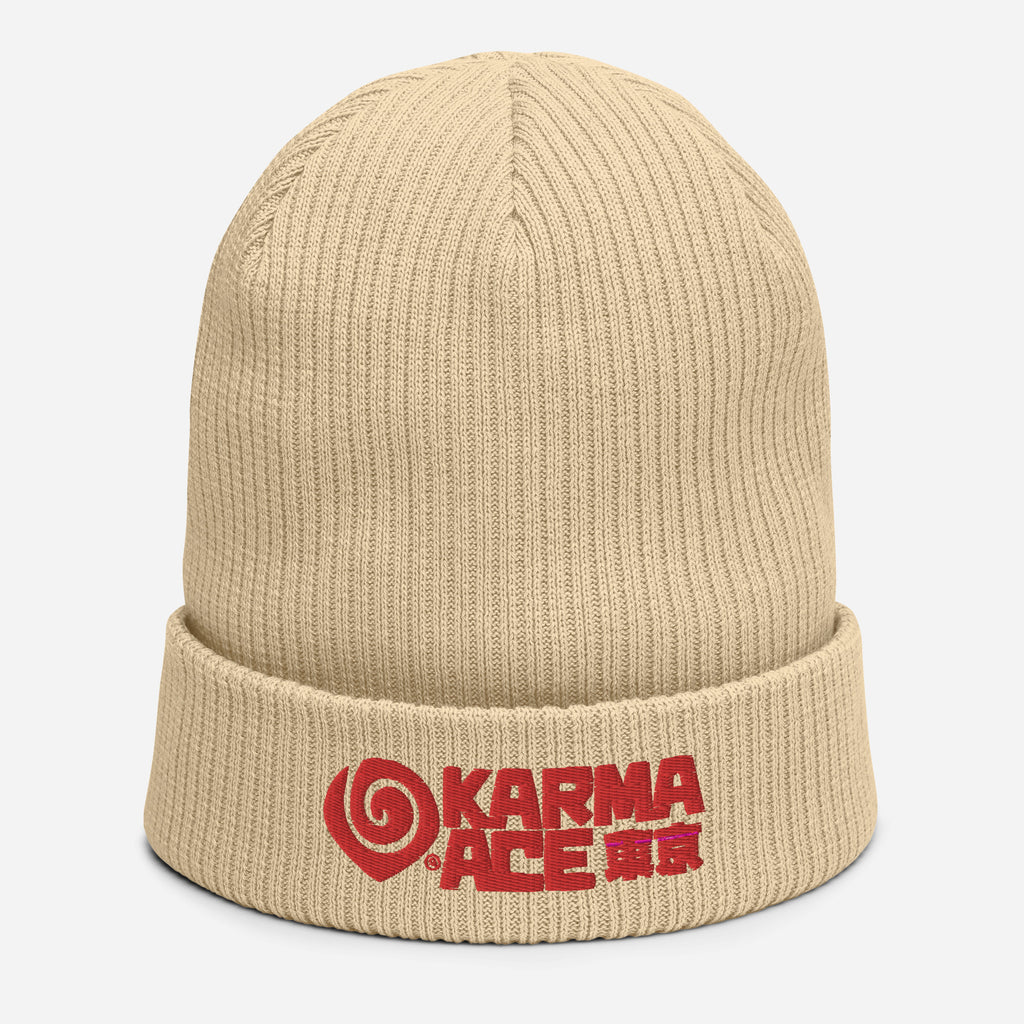 Karma Ace: Logo Red - Organic ribbed beanie