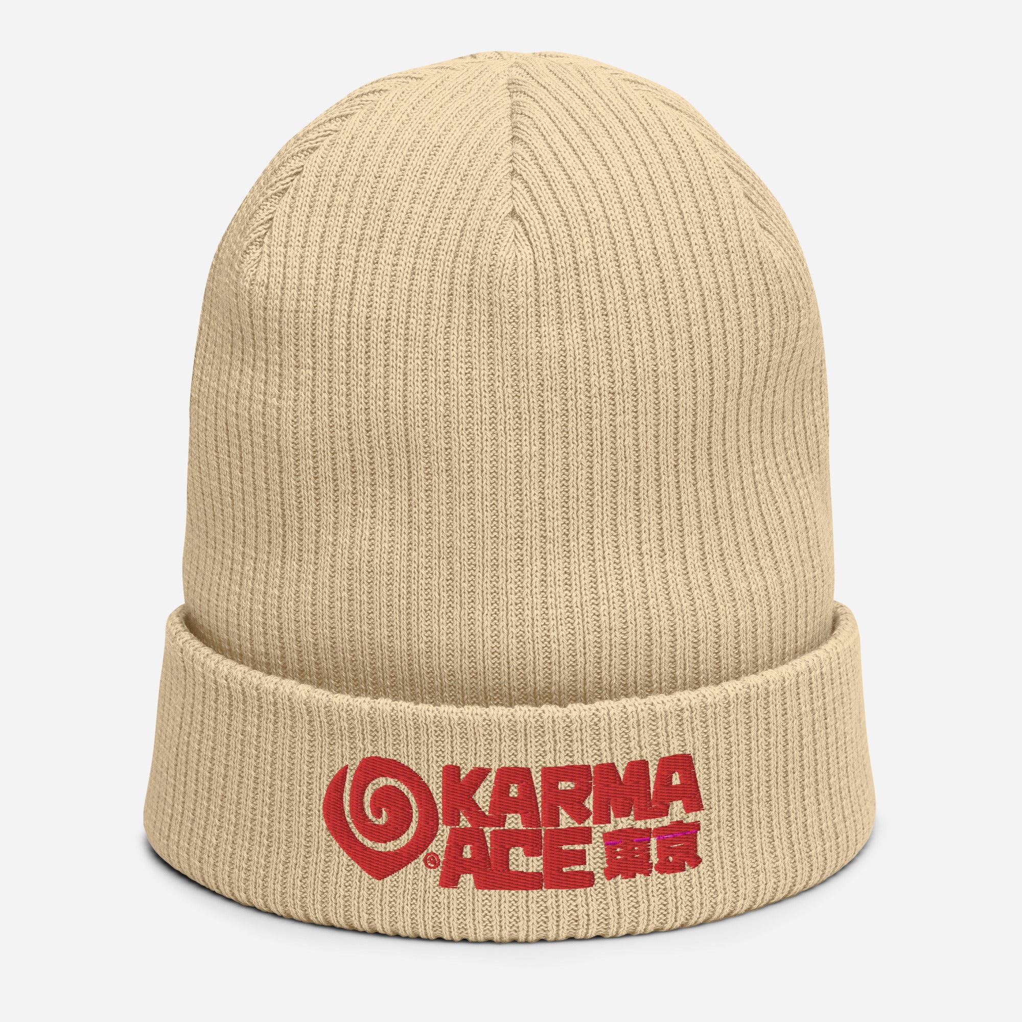Karma Ace: Logo Red - Organic ribbed beanie